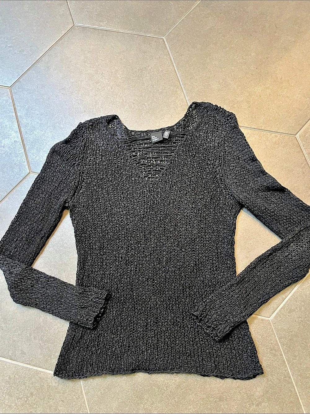 Eileen Fisher The Fisher Project Open-Knit Sweater in Black Size Medium